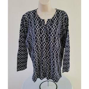 MERONA Women's Black/white Button-front, Long Sleeve, Cardigan Sweater-Sz XXL